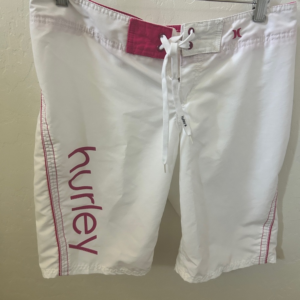 Hurley White and Pink Surf Shorts
